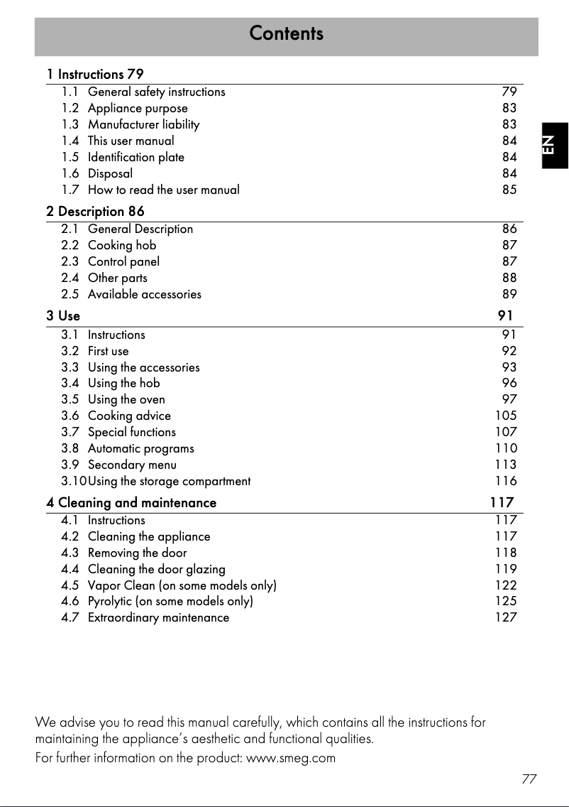 Page 1 de la notice Brochure Smeg CPF9GPOG