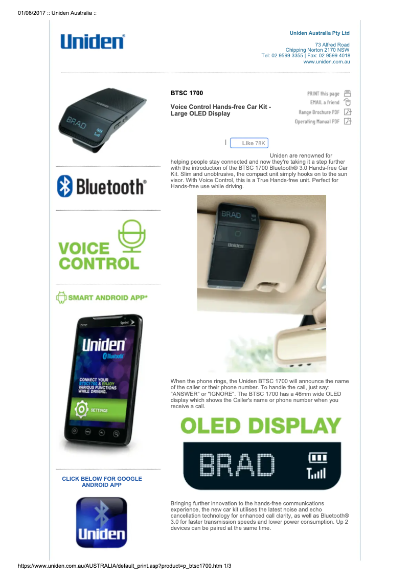 Page 1 de la notice Manuel utilisateur Uniden BTSC 1700