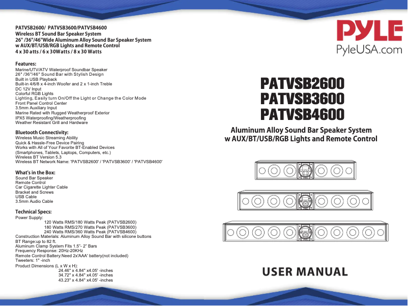 Page n°1 - Manuel utilisateur Pyle PATVSB3600