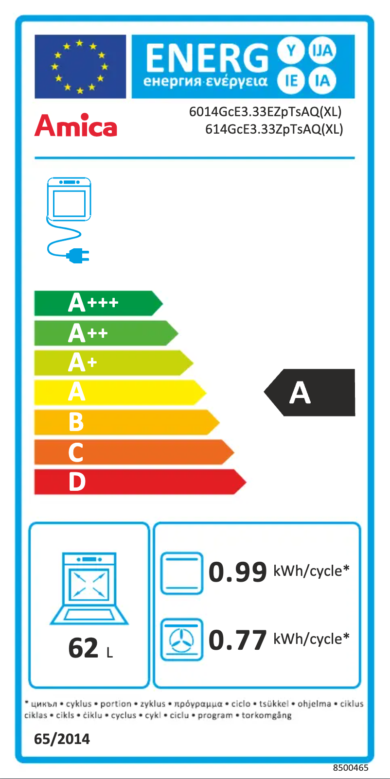 Page 1 de la notice Manuel utilisateur Amica 614GCE3.33ZPTSAQ(XL)