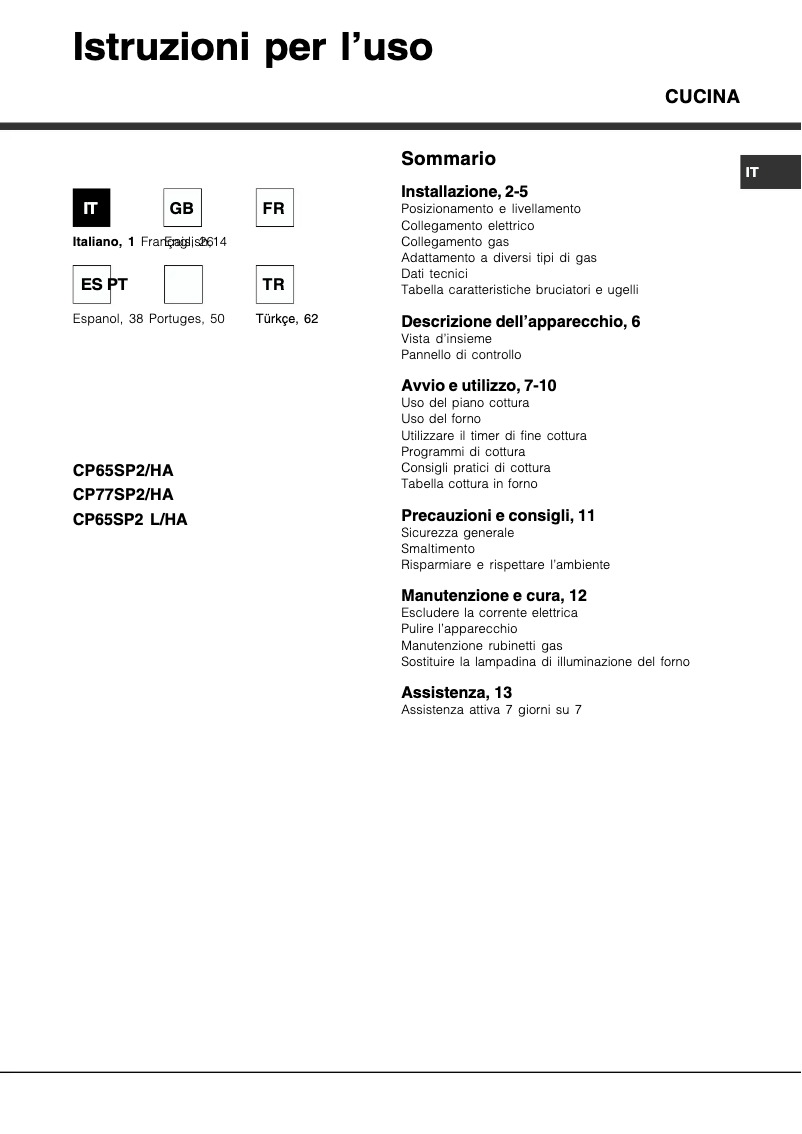 Page n°1 - Manuel utilisateur Hotpoint Ariston CP65SP2