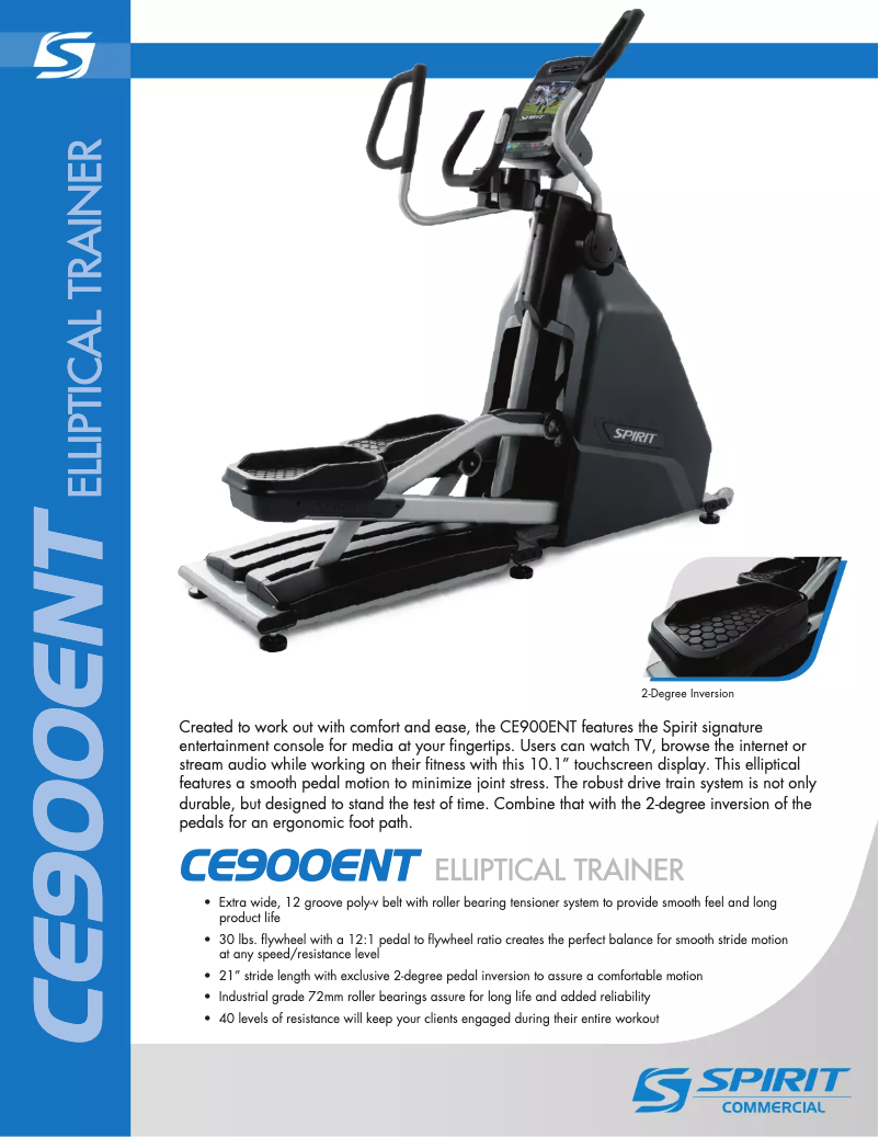 Page 1 de la notice Fiche technique Spirit Fitness CE900ENT