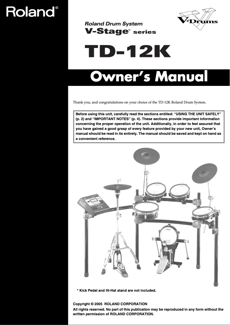 Page 1 de la notice Manuel utilisateur Roland TD-12K