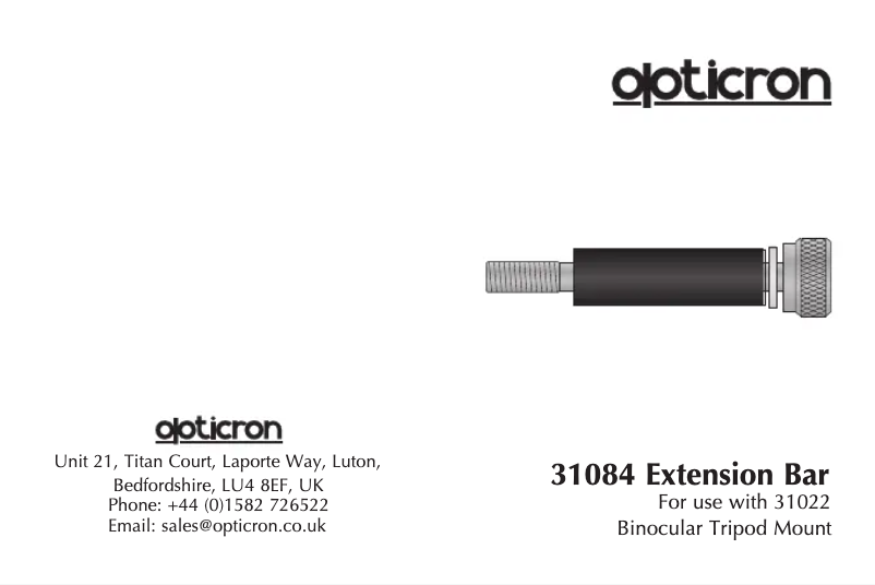 Page n°1 - Manuel utilisateur Opticron Extension Bar 31084