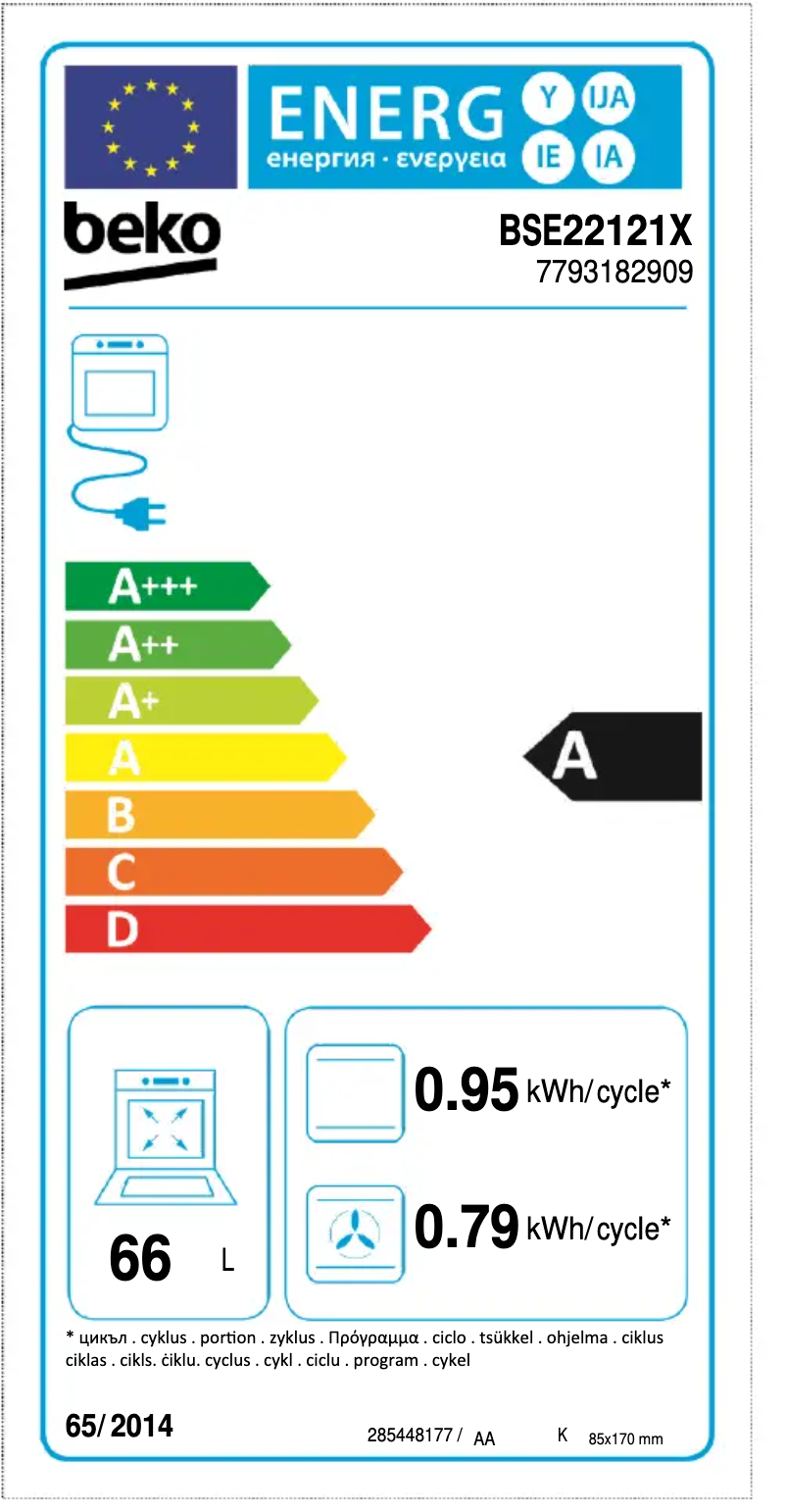 Page n°1 - Label énergétique Beko BSE22121X