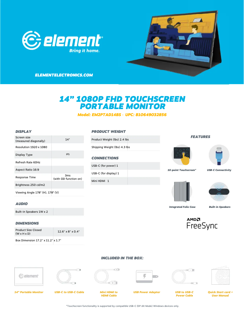 Página 1 del manual Ficha técnica Element EM2PTAD14BS