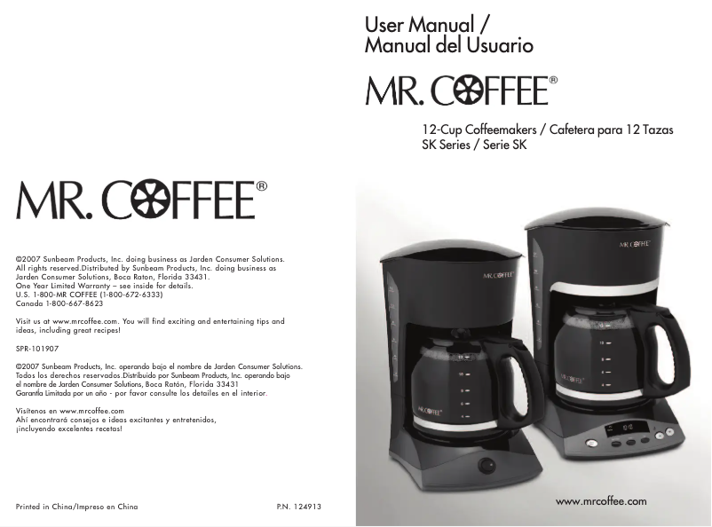 Page 1 de la notice Manuel utilisateur Mr. Coffee Simple Brew 12-Cup