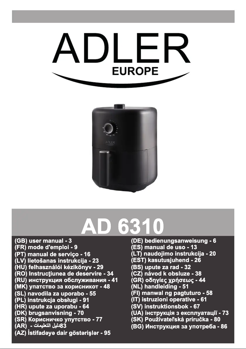 Page 1 de la notice Manuel utilisateur Adler AD 6310