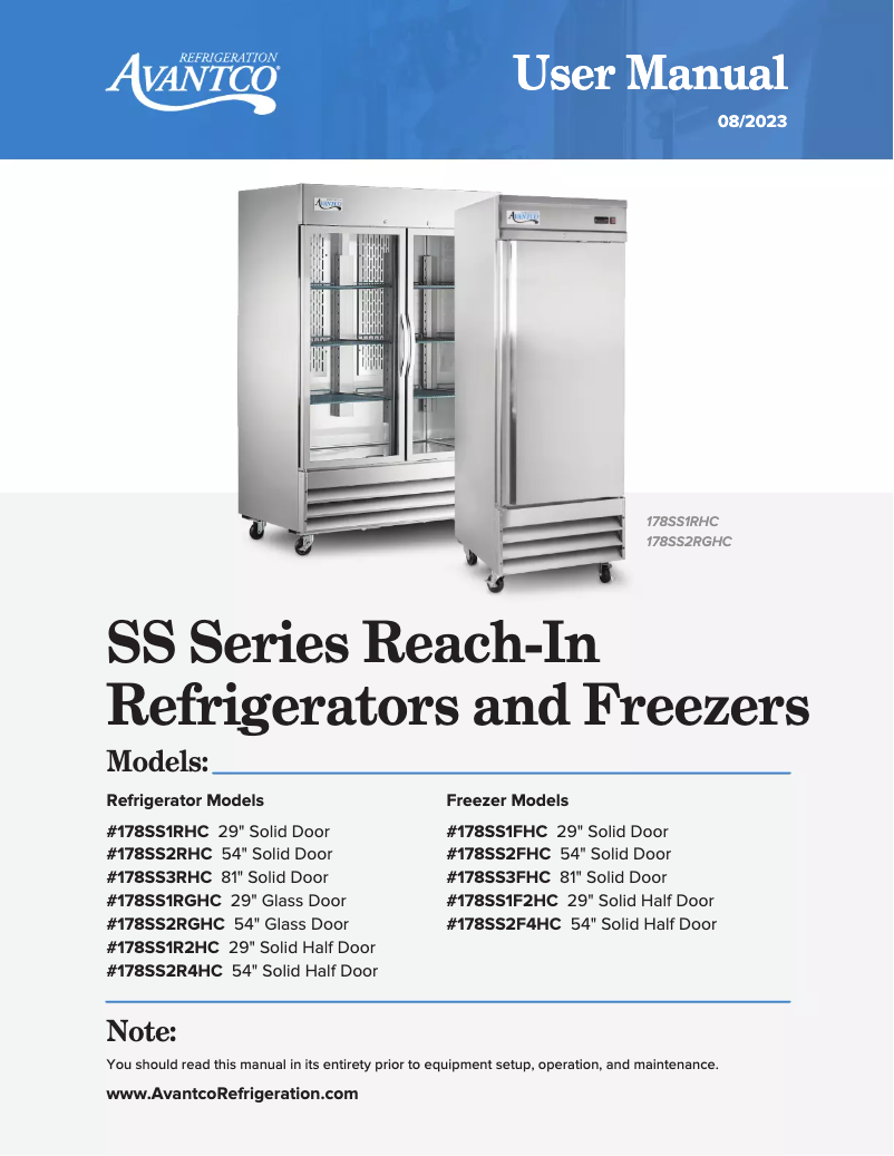 Página 1 del manual Manual de usuario Avantco ND-CFD-2RR-HC
