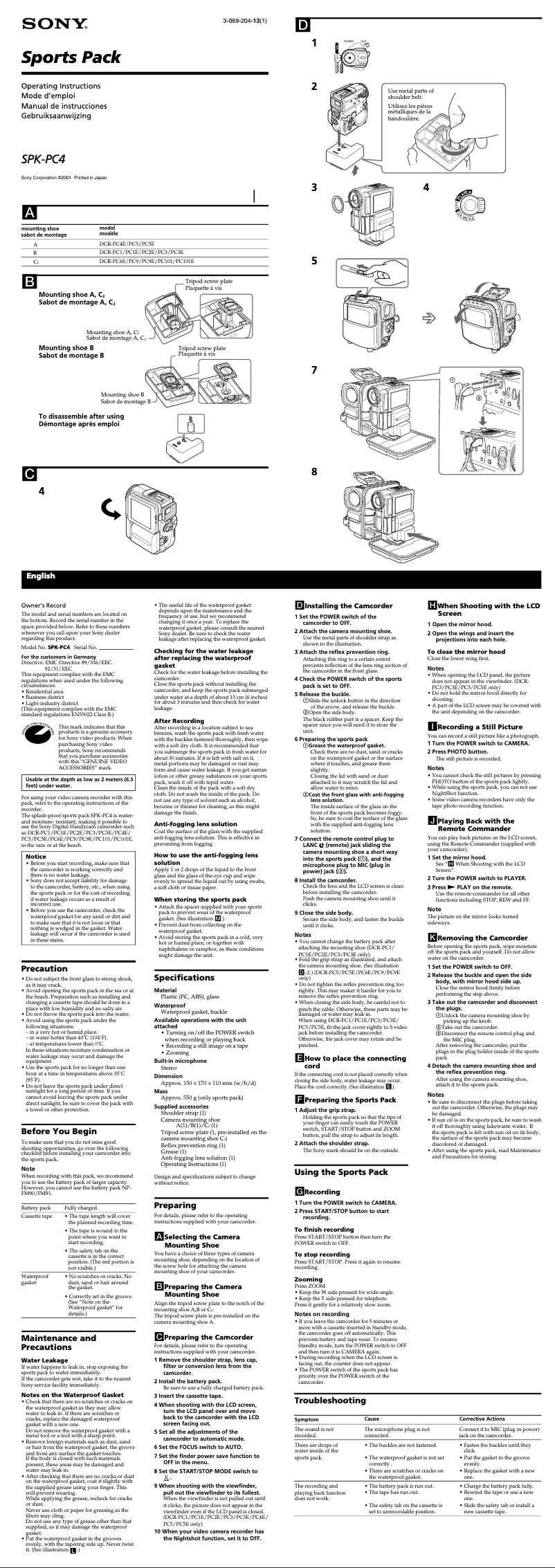 Página 1 del manual Manual de usuario Sony SPK-PC4