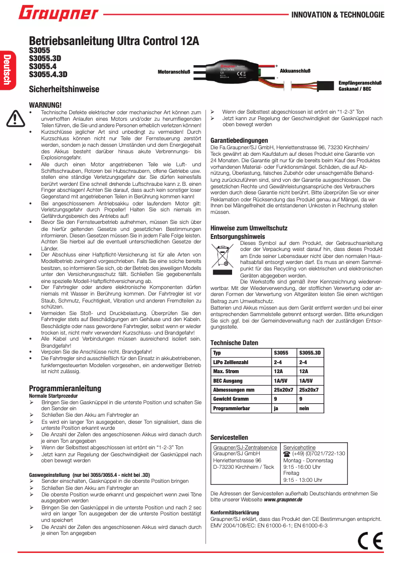 Page 1 de la notice Manuel utilisateur Graupner S3055
