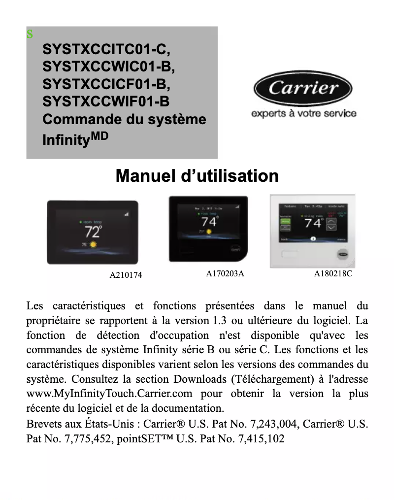 Page n°1 - Manuel utilisateur Carrier Infinity SYSTXCCITC01-C