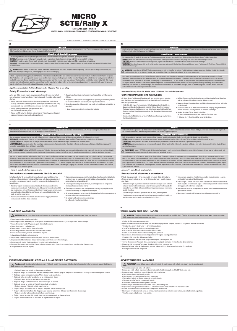 Page n°1 - Manuel utilisateur Losi Micro Rally X