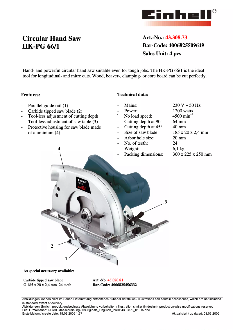 Image de la première page du manuel de l'appareil HK-P 66/1