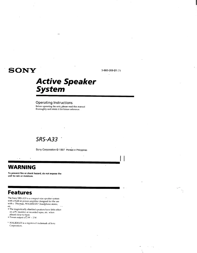 Page 1 de la notice Manuel utilisateur Sony SRS-A33