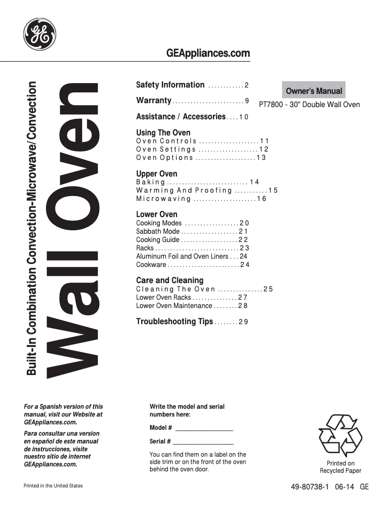 Page 1 de la notice Manuel utilisateur GE Profile PT7800DHWW