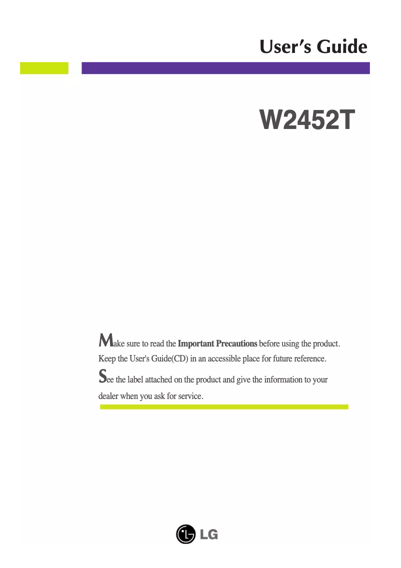 Image de la première page du manuel de l'appareil W2452T-PF