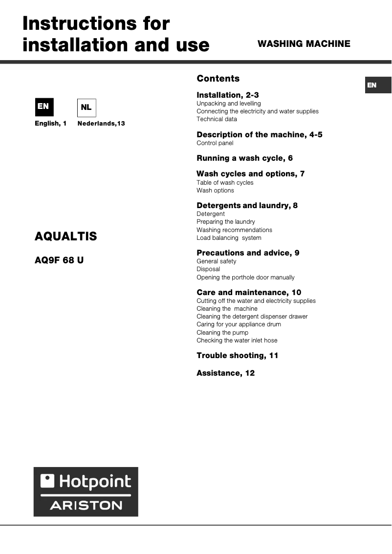 Image de la première page du manuel de l'appareil AQ9F68UEU