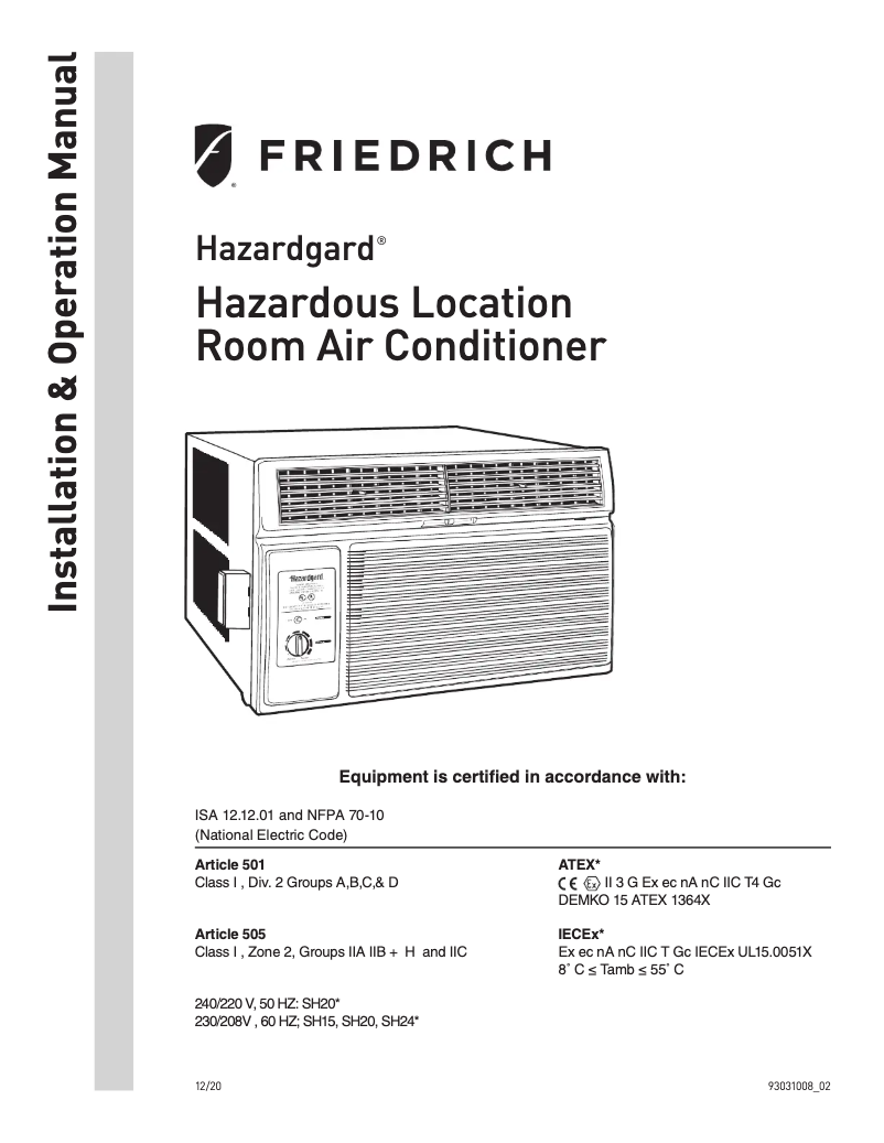 Page n°1 - Guide d'installation Friedrich SH20M50B