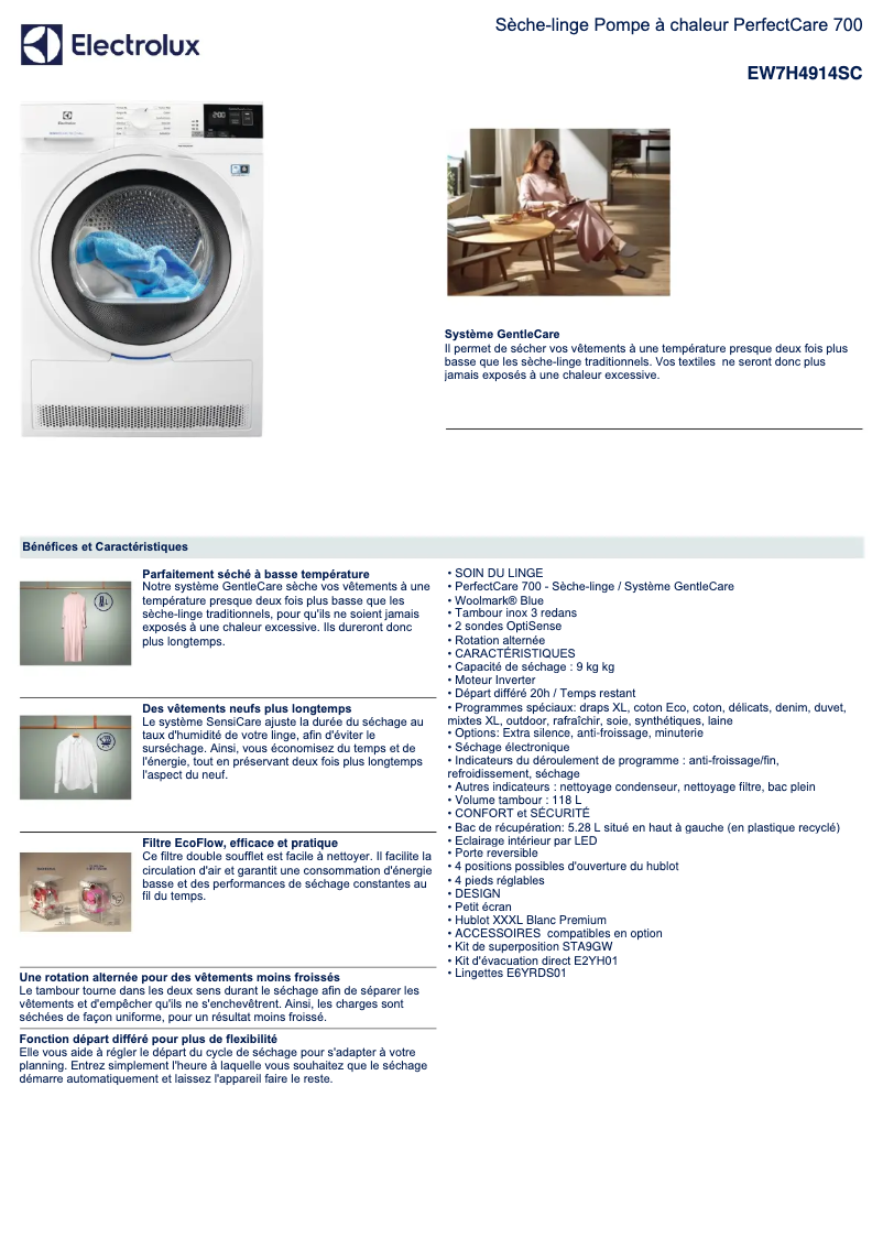 Page n°1 - Fiche technique Electrolux EW7H4914SC