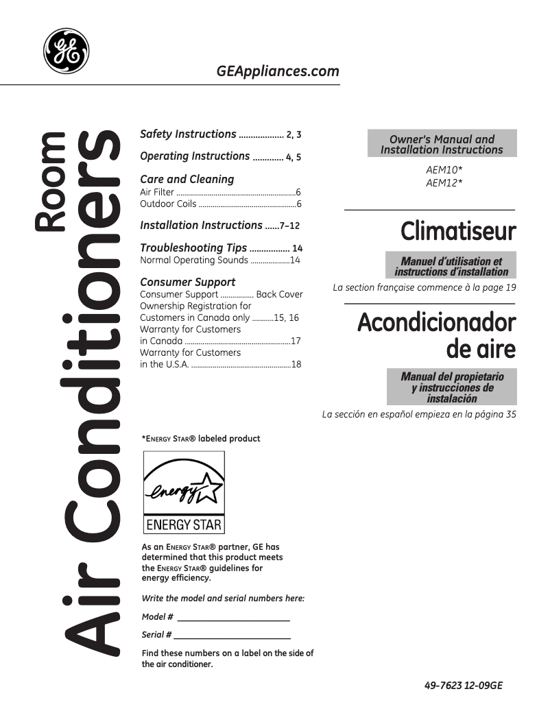 Image de la première page du manuel de l'appareil AEM12AM