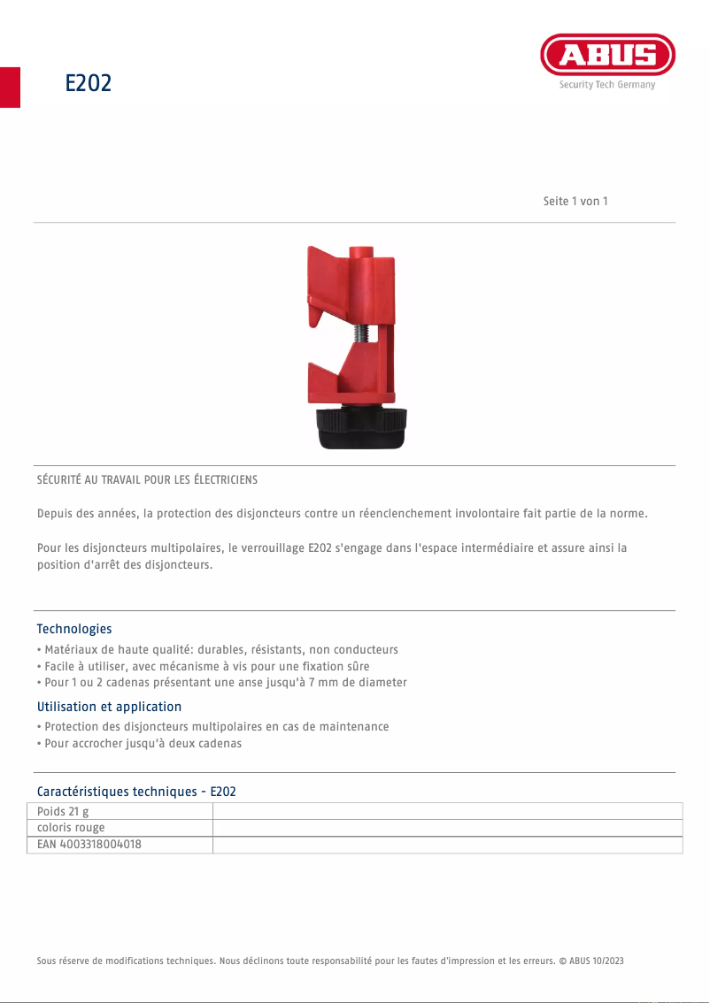 Image de la première page du manuel de l'appareil E202