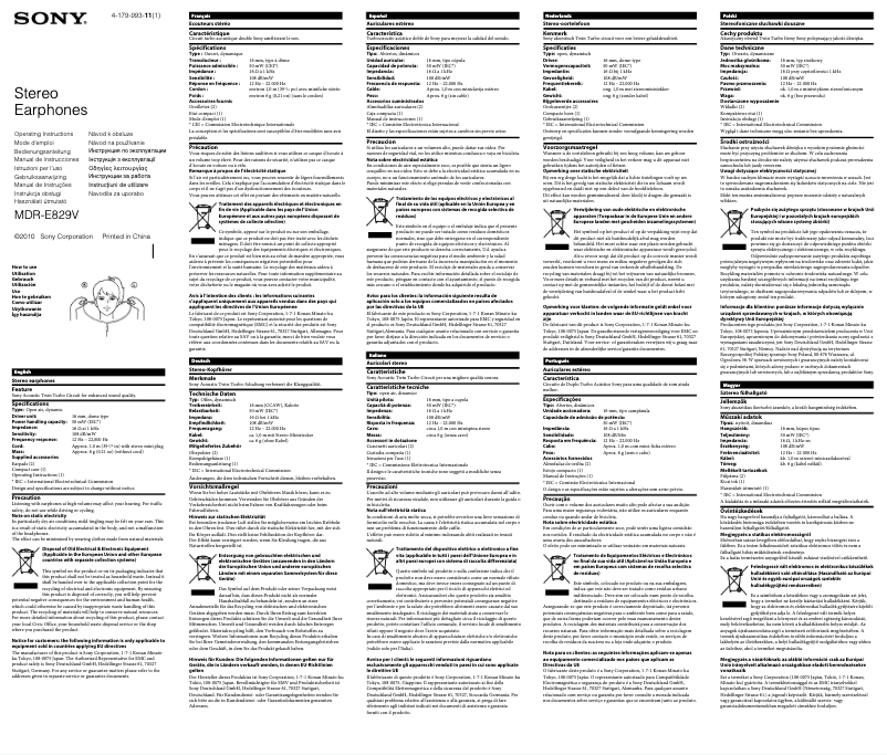 Página 1 del manual Manual de usuario Sony MDR-E829V