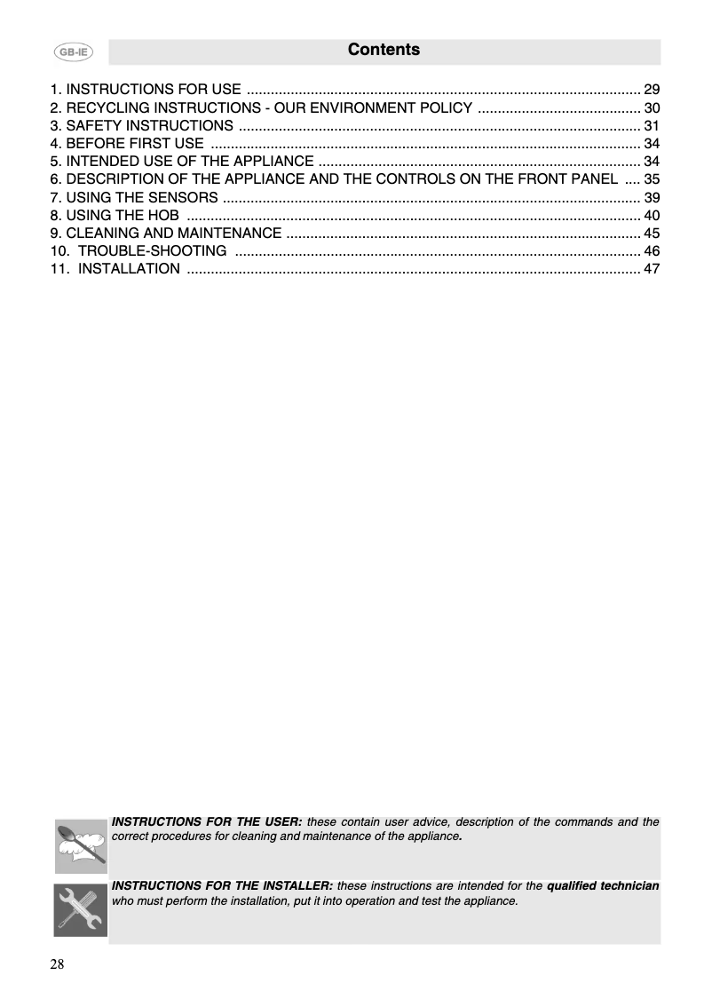 Page n°1 - Manuel utilisateur Smeg SE640ID1