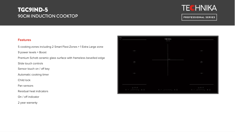 Page 1 de la notice Fiche technique Technika TGC9IND-5
