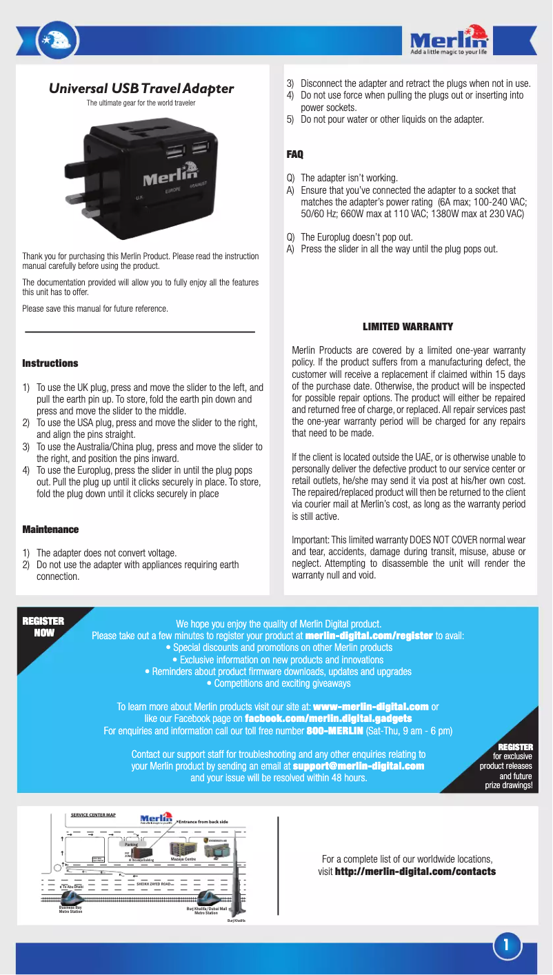 Page 1 de la notice Manuel utilisateur Merlin Universal USB Travel