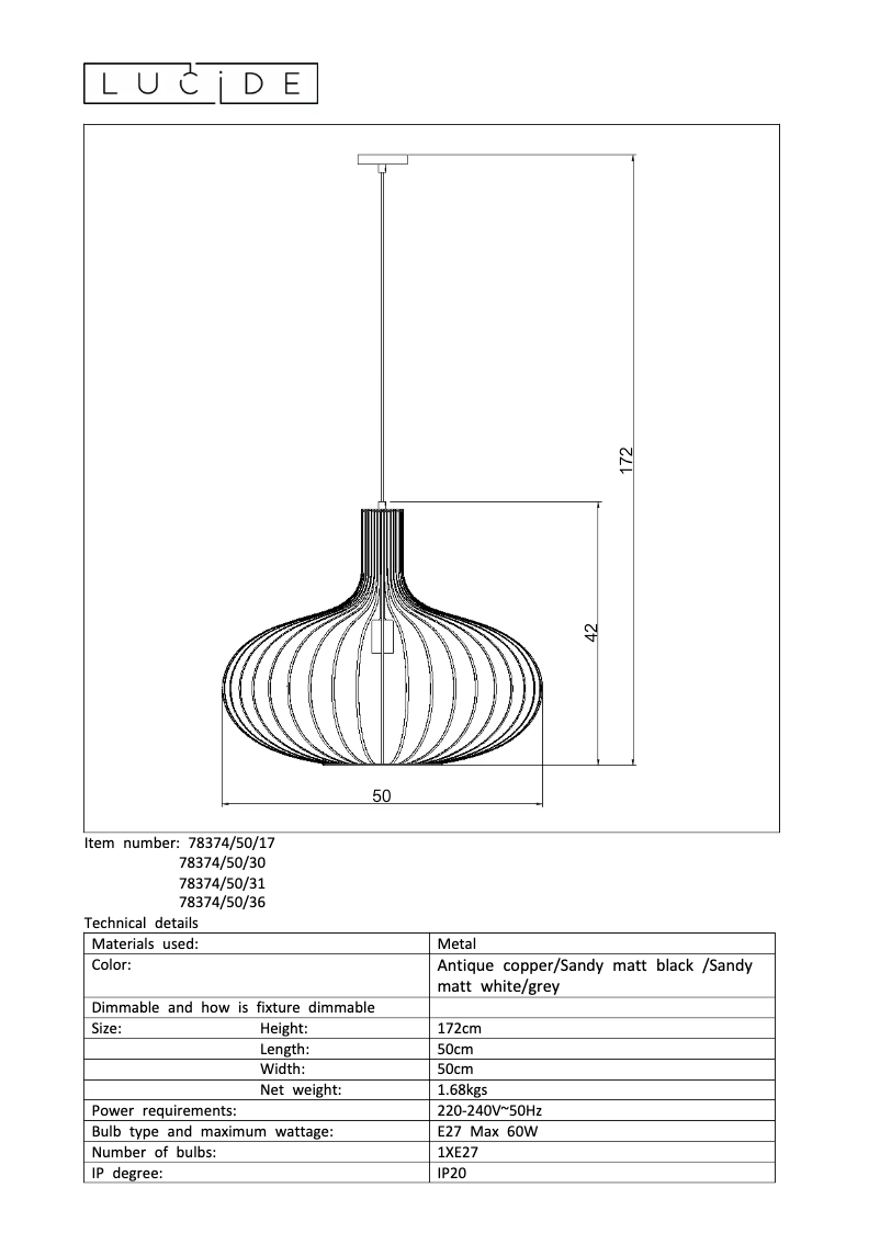 Page 1 de la notice Manuel utilisateur Lucide Manuela 78374/50/36