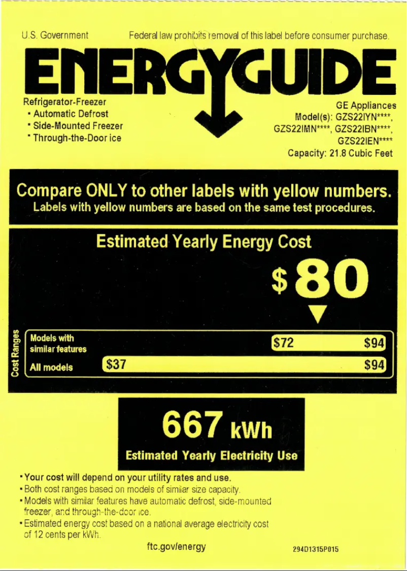 Página 1 del manual Etiqueta energética GE GZS22IYNFS