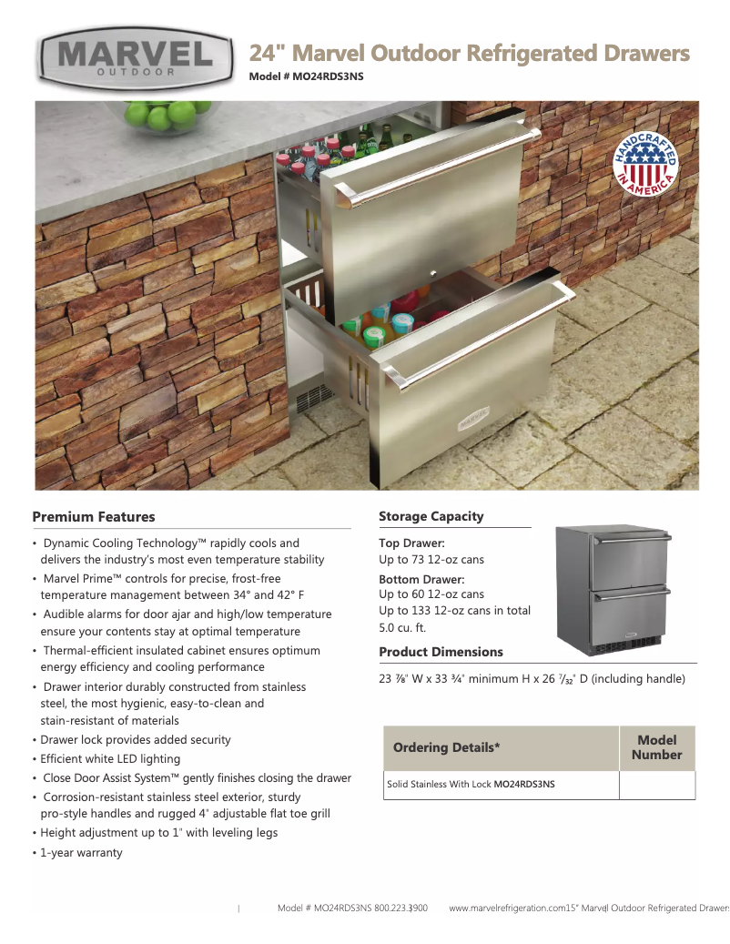 Page 1 de la notice Fiche technique Marvel MO24RDS3NS