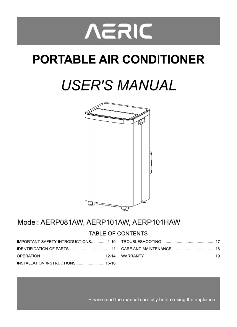 Page 1 de la notice Manuel utilisateur Aeric AERP101HAW