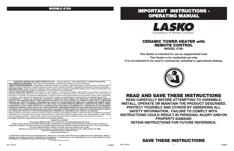 Page n°1 - Manuel utilisateur Lasko 5790