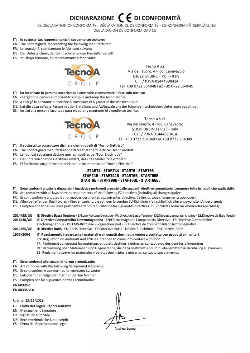 Page 1 de la notice Manuel utilisateur Resto Italia 780044