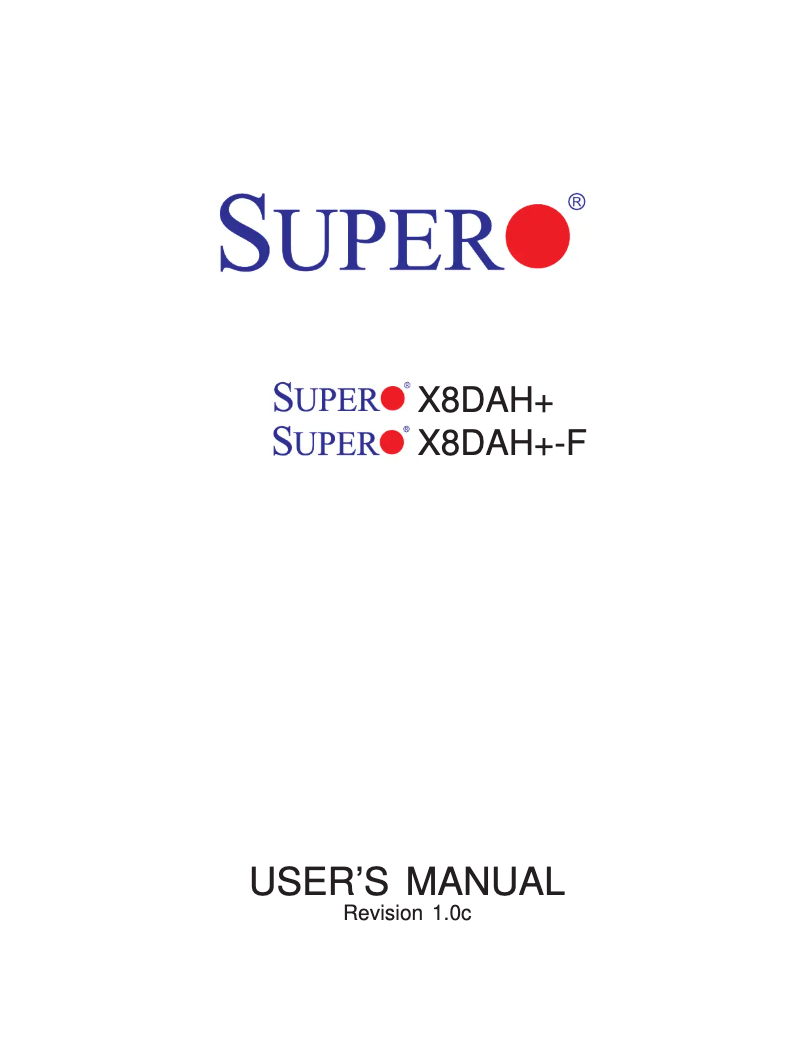 Page 1 de la notice Manuel utilisateur Supermicro X8DAH+-F