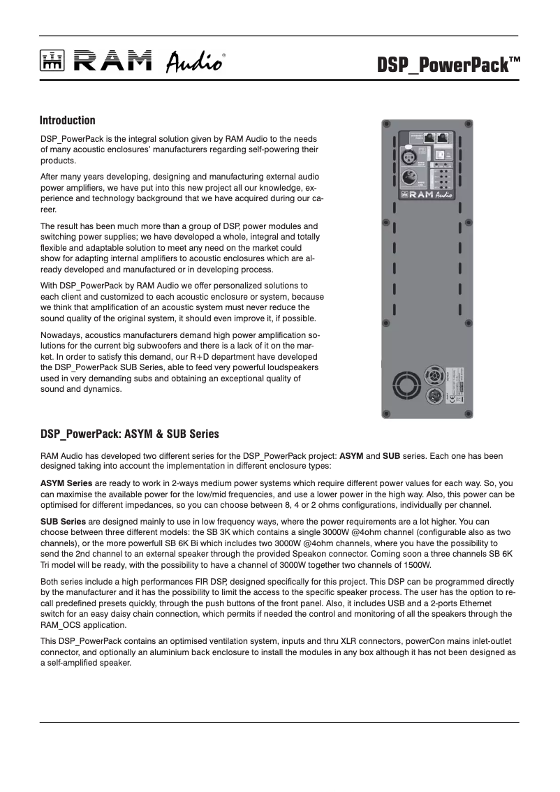 Page n°1 - Fiche technique Ram Audio SB 3K