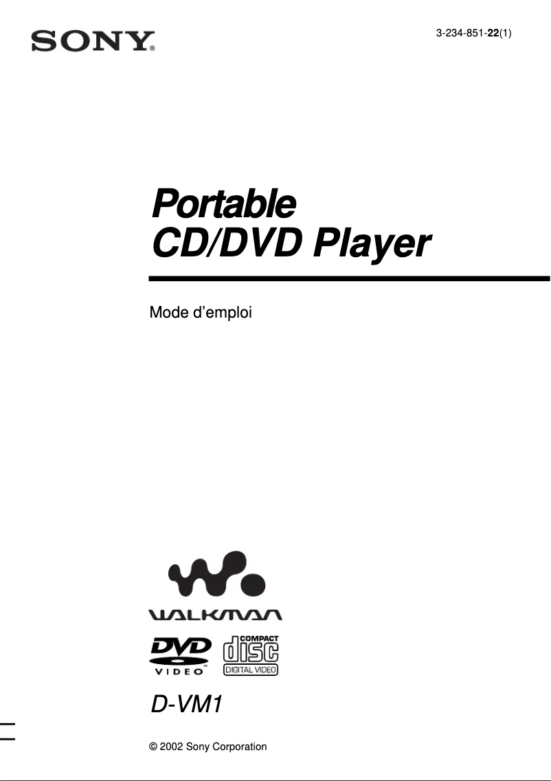 Page 1 de la notice Manuel utilisateur Sony D-VM1