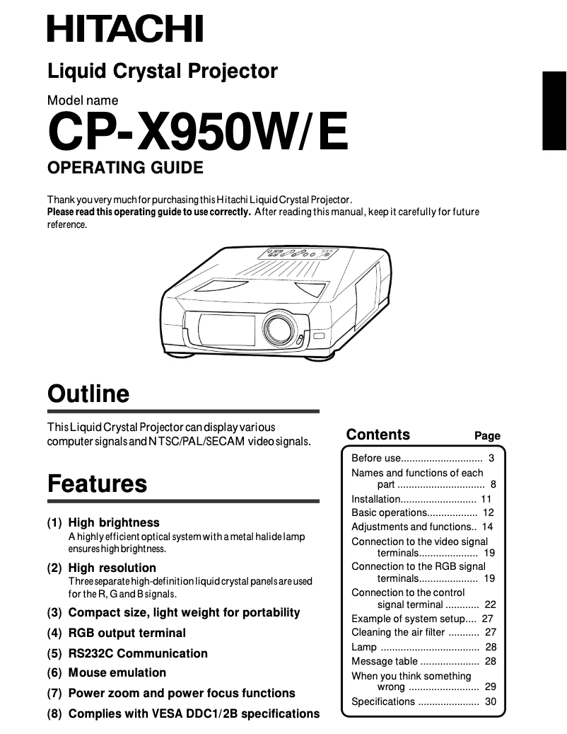 Page n°1 - Manuel utilisateur Hitachi CP-X950W