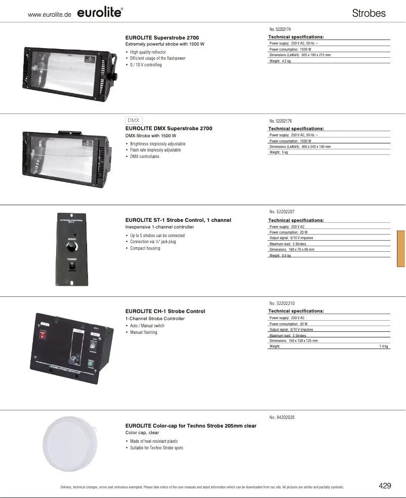 Page 1 de la notice Catalogue Eurolite DMX Superstrobe 2700