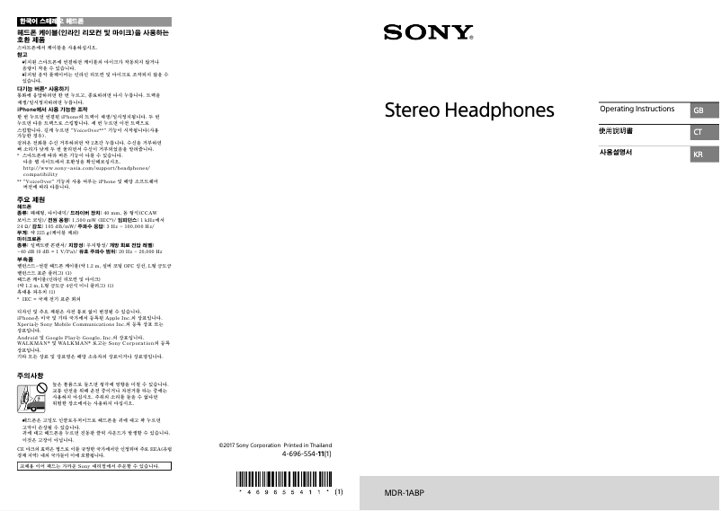 Page n°1 - Manuel utilisateur Sony MDR-1ABP