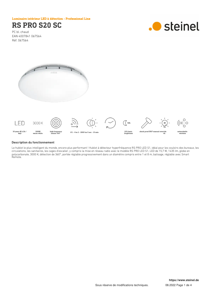 Page n°1 - Fiche technique Steinel RS PRO S20 SC