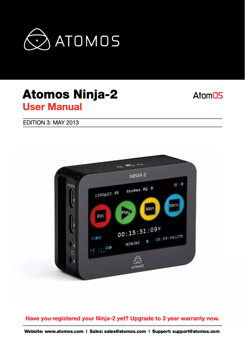 Page 1 de la notice Manuel utilisateur Atomos Ninja 2