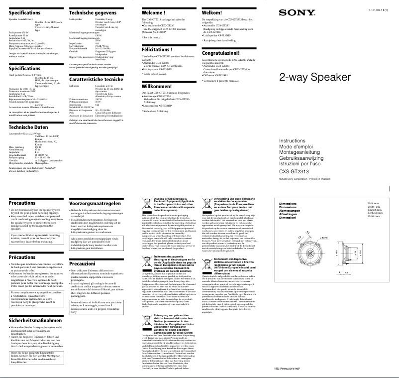 Page 1 de la notice Manuel utilisateur Sony CXS-GT2313