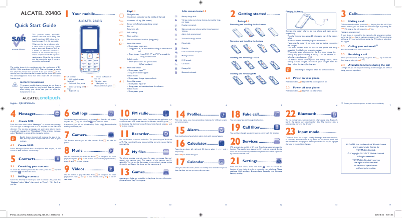 Image de la première page du manuel de l'appareil One Touch 2040G