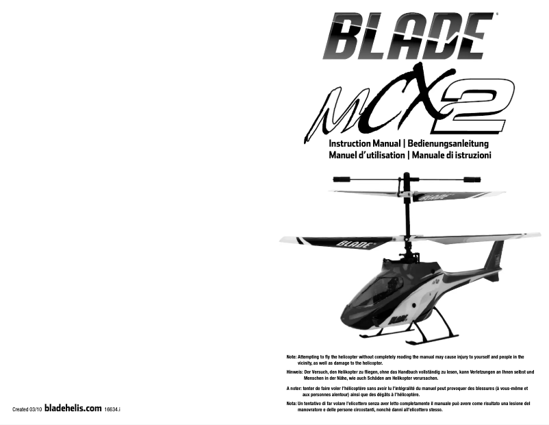 Image de la première page du manuel de l'appareil Blade mCX2 RTF