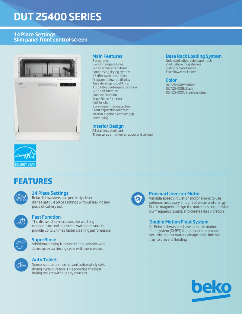 Page 1 de la notice Fiche technique Beko DUT25401W