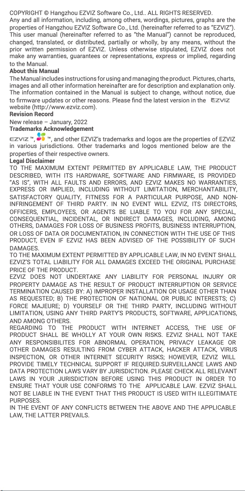 Page 1 de la notice Manuel utilisateur EZVIZ C8C