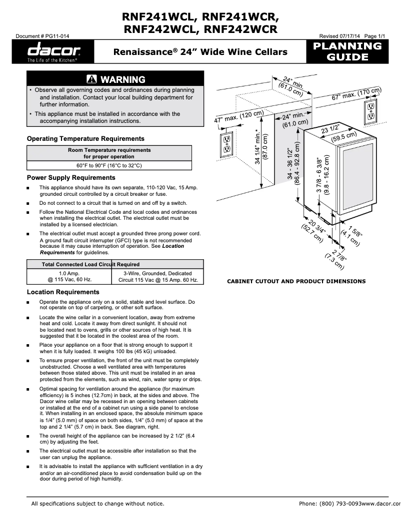 Page n°1 - Guide de démarrage rapide Dacor HWC241R